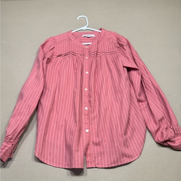 LOFT Tops - LOFT Pink Cuffed Sleeve Blouse with Bib Collar